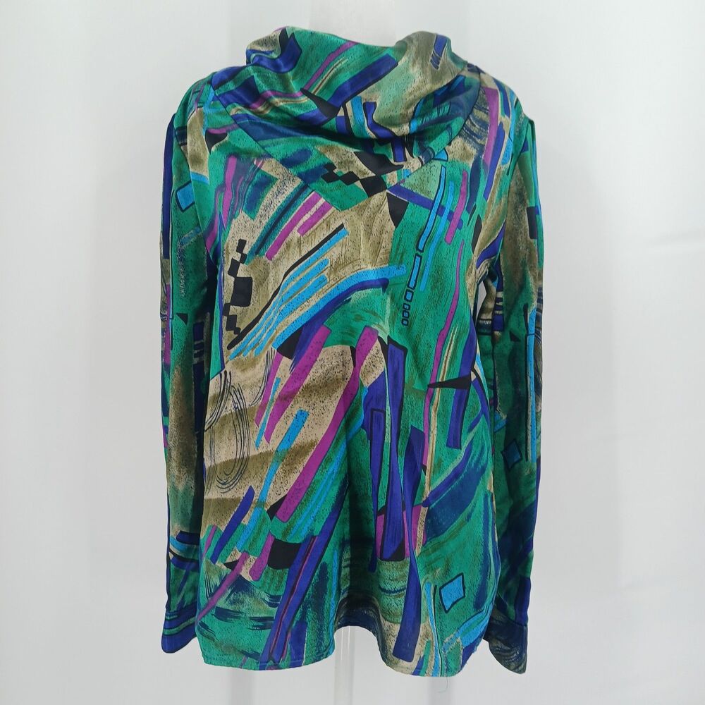 Vintage Adamo Women's Colorful Geometric Abstract Long Sleeve Blouse Size Medium